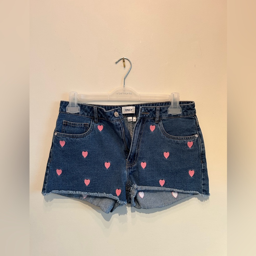 High Waisted Only Heart Denim Shorts